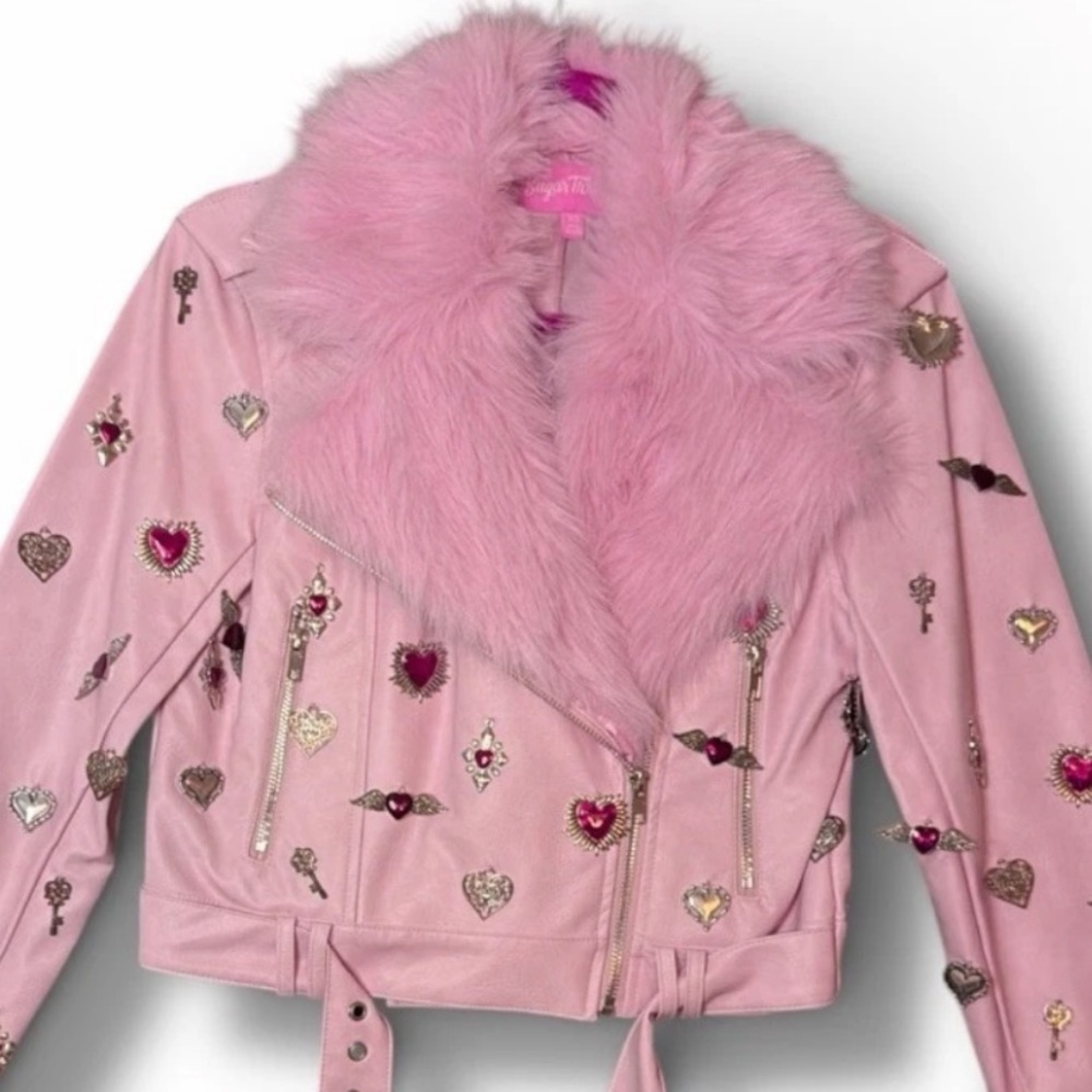 Dolls Kill Sugar Thrillz Cupids Arrow Embellished Faux Fur and Leather Moto Rare - Picture 9 of 11